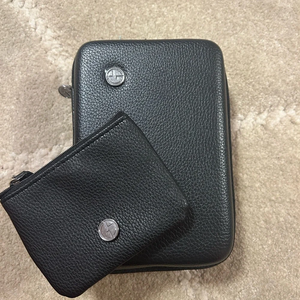 Black Leather Unisex Travel Bag Set by Giorgio Armani